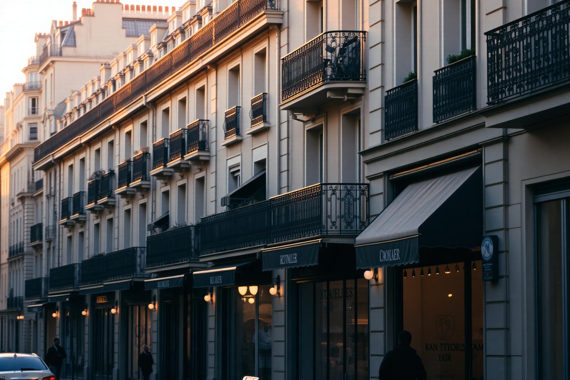 Parisian Haussmann street at golden hour